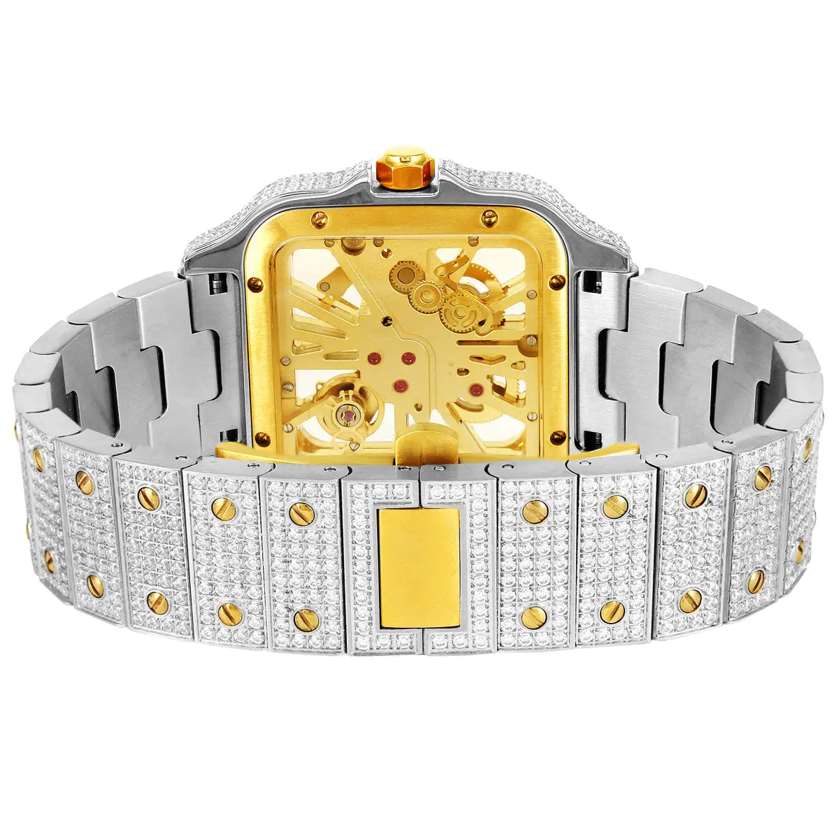 Skeleton Dial Watch Moissanite 19.5Ct. Two Tone Automatic Cartice-jewelry