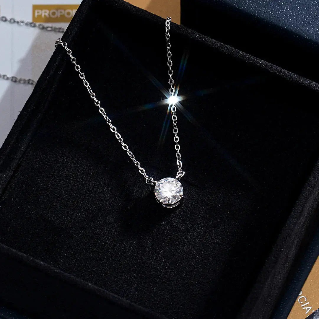 2ct Moissanite Solitaire Adjustable Necklace - White Vermeil Cartice-jewelry