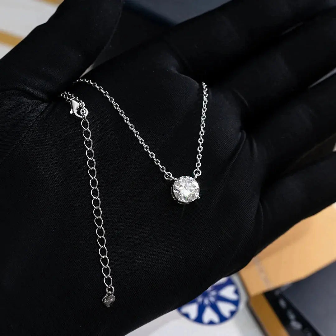 2ct Moissanite Solitaire Adjustable Necklace - White Vermeil Cartice-jewelry