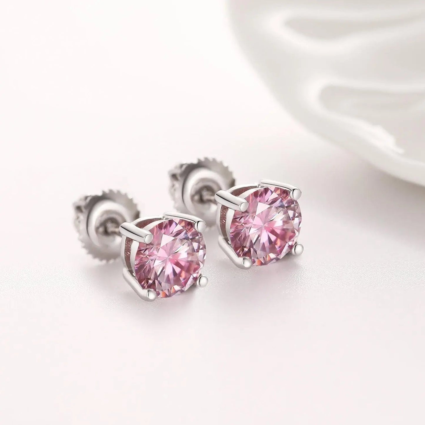 PINK VVS ROUND 1CT EARRINGS - White Gold Vermeil - Cartice™LuxuryJewelryGoldSilverWatchBraceletNecklaceChainIced-outCubanMoissaniteTarnish-freeStainlessDurablePremiumShinePlatedStatementDiamondAffordable
