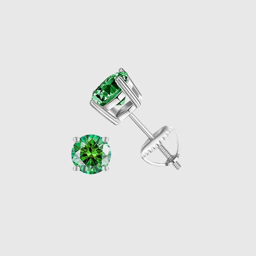 GREEN VVS ROUND 1CT EARRINGS - White Gold Vermeil - Cartice™LuxuryJewelryGoldSilverWatchBraceletNecklaceChainIced-outCubanMoissaniteTarnish-freeStainlessDurablePremiumShinePlatedStatementDiamondAffordable