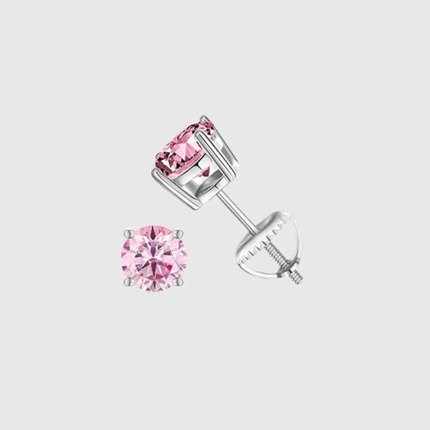 PINK VVS ROUND 1CT EARRINGS - White Gold Vermeil - Cartice™LuxuryJewelryGoldSilverWatchBraceletNecklaceChainIced-outCubanMoissaniteTarnish-freeStainlessDurablePremiumShinePlatedStatementDiamondAffordable