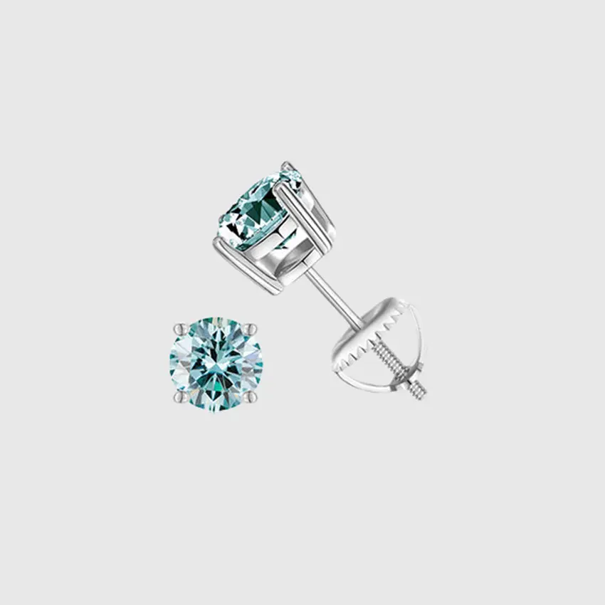BLUE VVS ROUND 1CT EARRINGS - White Gold Vermeil - Cartice™LuxuryJewelryGoldSilverWatchBraceletNecklaceChainIced-outCubanMoissaniteTarnish-freeStainlessDurablePremiumShinePlatedStatementDiamondAffordable