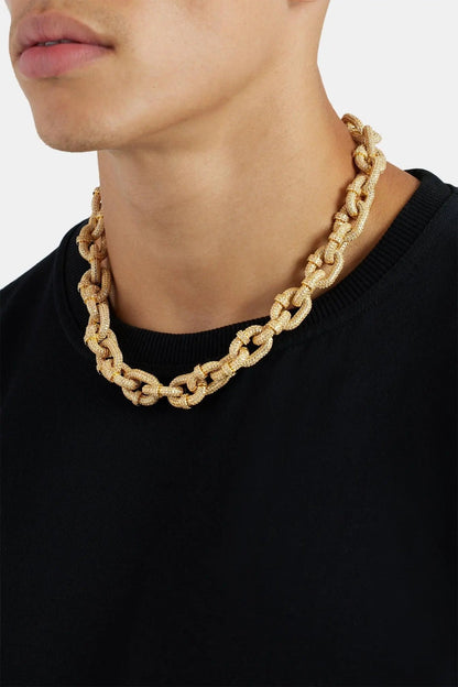 14mm Iced Chunky Link Pave Chain - Gold - Cartice™LuxuryJewelryGoldSilverWatchBraceletNecklaceChainIced-outCubanMoissaniteTarnish-freeStainlessDurablePremiumShinePlatedStatementDiamondAffordable