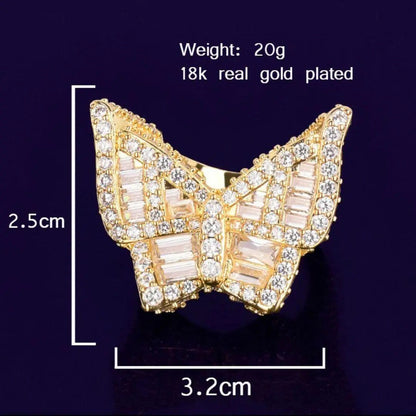 Butterfly Edition Baguette Tennis Iced Out Ring - Cartice™LuxuryJewelryGoldSilverWatchBraceletNecklaceChainIced-outCubanMoissaniteTarnish-freeStainlessDurablePremiumShinePlatedStatementDiamondAffordable